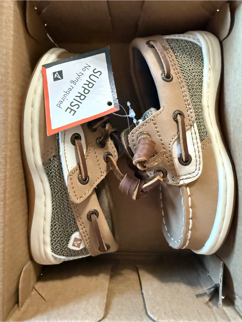 Sperry Kids Tan and Brown Moccasin Boat Shoes